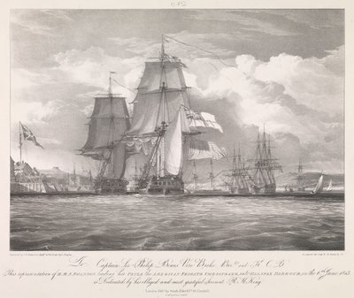 HMS "Shannon" vie saaliinsa amerikkalaisen fregatin "Chesapeake" (1806) Halifaxin satamaan, Nova Scotia, 6. kesäkuuta 1813, noin 1815 (litografia). tekijältä Louis Haghe
