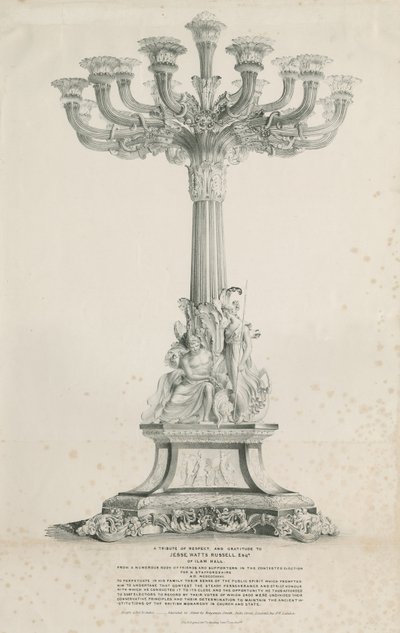 Ilam Hall - kynttelikkö: litografia, 1832 tekijältä Louis Haghe