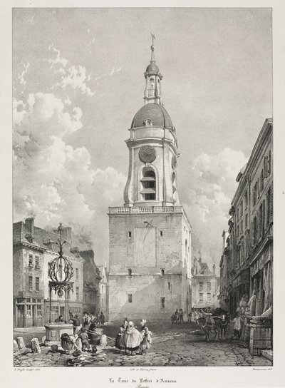 Kuvankauniita ja romanttisia matkoja vanhassa Ranskassa, Picardie: Amiensin kellotapuli, Picardie, François Bonhommén (ranska, 1809-1881) mukaan tekijältä Louis Haghe