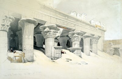 Portico Edfun hiekkakivitemppelistä, omistettu haukkapäiselle jumalalle Horukselle, Egypti, 1838 tekijältä Louis Haghe