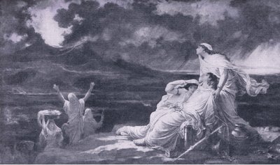 Herculaneum: Vesuviuksen purkaus, kuvitus Maailman parhaiden kirjojen kirjastosta, n. 1940 tekijältä Louis Hector Leroux