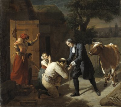 Francois Fenelon (1651-1715) tuo takaisin talonpojalta varastetun lehmän - Fenelon palauttaa varastetun lehmän talonpojalle, kirjoittanut Hersent, Louis (1777-1860). Öljy kankaalle. Koko: 97,5 x 109,5 cm. Tukholman kansallismuseo tekijältä Louis Hersent