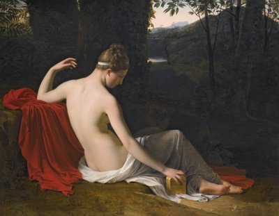 Pandora makaamassa metsäisessä maisemassa tekijältä Louise Marie Jeanne Hersent