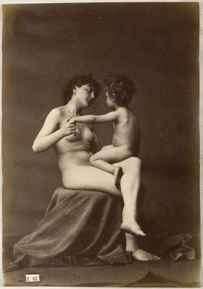 Tutkimus naisesta alaston, joka istuu alaston lapsen kanssa sylissään tekijältä Louis Jean Baptiste Igout (attributed to)