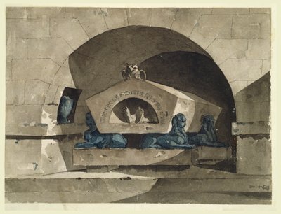 Hauta egyptiläiseen tyyliin sfinkseillä ja pöllöllä tekijältä Louis Jean Desprez