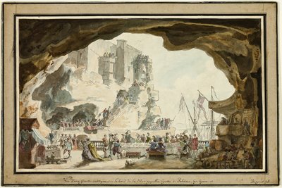 Näkymä Grotta di Palazzolle ja juhlat tekijältä Louis Jean Desprez
