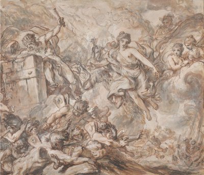Juno käskee Aeolusta vapauttamaan tuulet, 1775. tekijältä Louis Jean Jacques Durameau