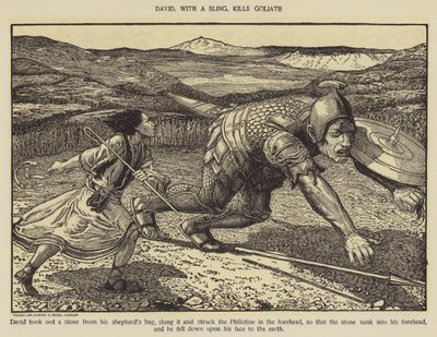 Daavid tappaa Goljatin hihnalla tekijältä Louis John Rhead