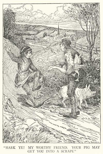 "Hark you! Arvoinen ystäväni, sika saattaa saada sinut raapumaan" (litho) tekijältä Louis John Rhead