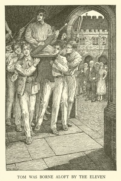 Kuvitus Tom Brownin koulupäiville (kaiverrus) tekijältä Louis John Rhead