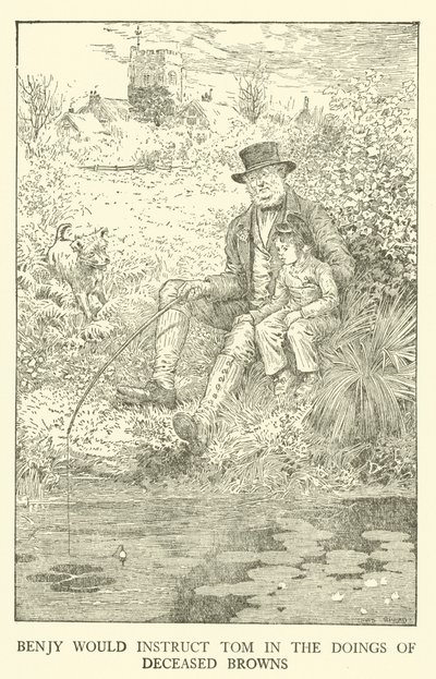 Kuvitus Tom Brownin koulupäiville (kaiverrus) tekijältä Louis John Rhead