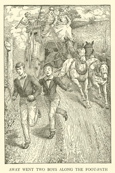 Kuvitus Tom Brownin koulupäiville (kaiverrus) tekijältä Louis John Rhead