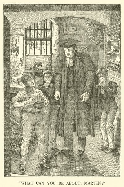 Kuvitus Tom Brownin koulupäiville (kaiverrus) tekijältä Louis John Rhead