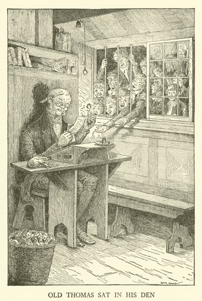Kuvitus Tom Brownin koulupäiville (kaiverrus) tekijältä Louis John Rhead