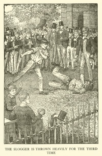 Kuvitus Tom Brownin koulupäiville (kaiverrus) tekijältä Louis John Rhead
