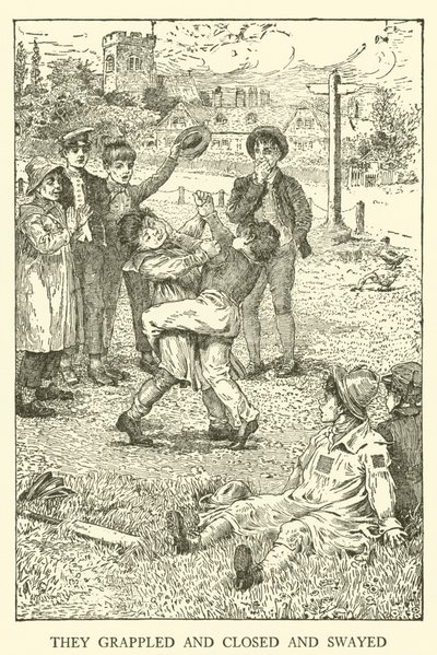Kuvitus Tom Brownin koulupäiville (kaiverrus) tekijältä Louis John Rhead