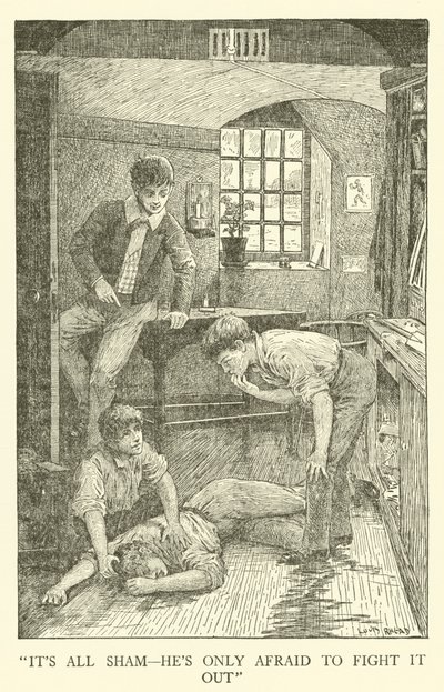 Kuvitus Tom Brownin koulupäiville (kaiverrus) tekijältä Louis John Rhead