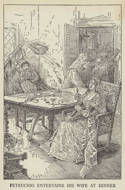Petruchio viihdyttää vaimoaan illallisella tekijältä Louis John Rhead