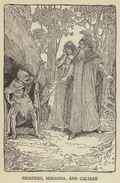 Prospero, Miranda ja Caliban tekijältä Louis John Rhead