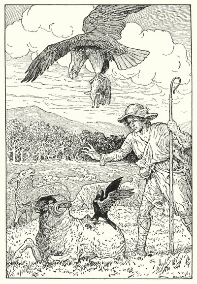Kotka ja sirittäjä (litografia) tekijältä Louis John Rhead