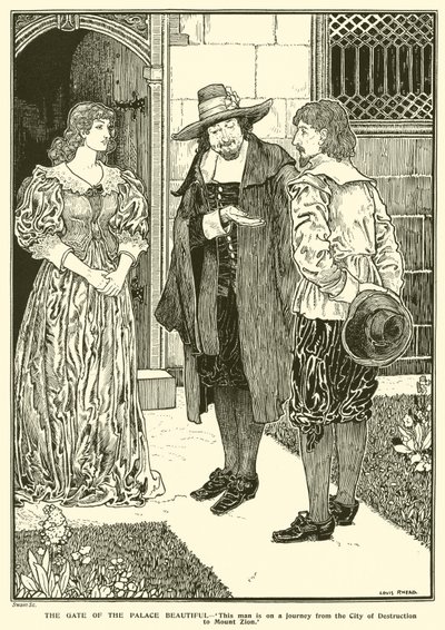 Kaunis palatsin portti (kaiverrus) tekijältä Louis John Rhead