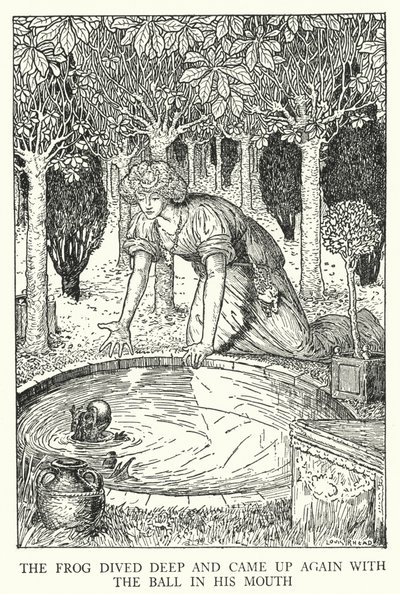 Sammakko sukelsi syvälle ja tuli taas ylös pallo suussaan (litho) tekijältä Louis John Rhead