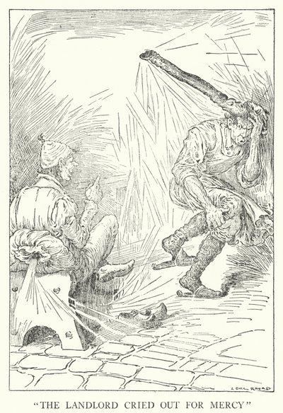 "Vuokranantaja huusi armoa" (litho) tekijältä Louis John Rhead