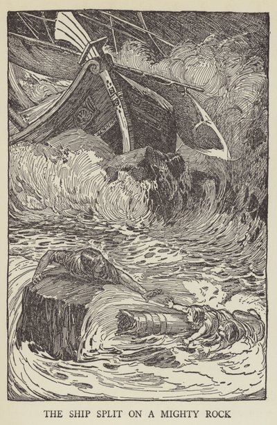 Laiva halkesi mahtavalle kalliolle tekijältä Louis John Rhead