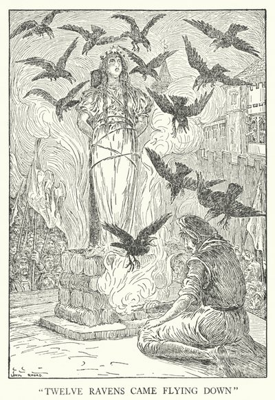"Kaksitoista korppia lensi alas" (litho) tekijältä Louis John Rhead