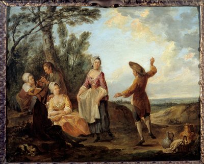 Maalaismainen tanssi. Louis Joseph Watteaun maalaus sanoi Watteau de Lille (1731-1798) tekijältä Louis Joseph  Watteau
