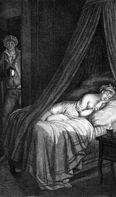 Choderlos de Laclosin vaaralliset linkit (kirje 96). Valmont ja Cecile de Volanges. Masquelierin kaivertama kuvitus Mademoiselle Gérardin mukaan. tekijältä Louis Joseph I Masquelier