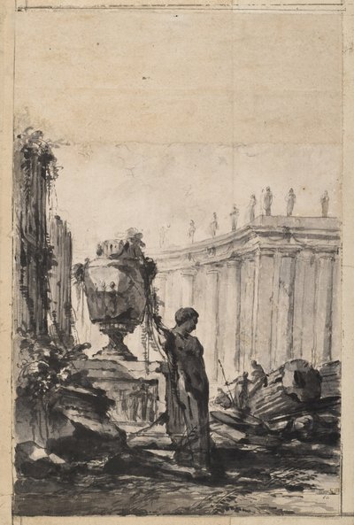 Arkkitehtoninen fantasia maljakko, Herm, ja Colonnade kanssa tekijältä Louis Joseph Le Lorrain