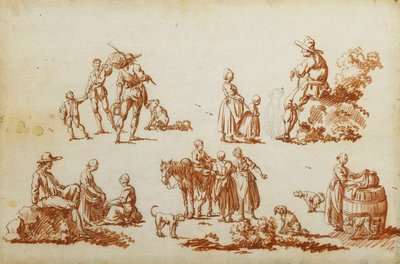 Figuurien ja eläinten tutkimukset, tekijältä Francois Louis Joseph Watteau
