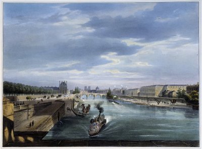 Pont du Carrousel et bateau steam - "" Paris en 1837":ssä, kirjoittanut Arnout tekijältä Louis Jules Arnout