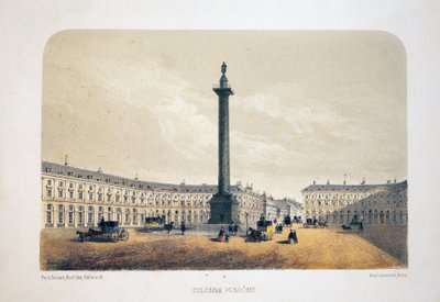 Vendome-pylväs, Pariisi. Litografia-akvarelli, kuvitus Arnout, "Album, souvenirs de Paris"", Daziaro-toimittaja, Paris tekijältä Louis Jules Arnout