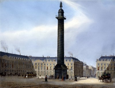 Näkymä pylväälle ja Place Vendôme - "" Paris en 1837":ssä, kirjoittanut Arnout tekijältä Louis Jules Arnout