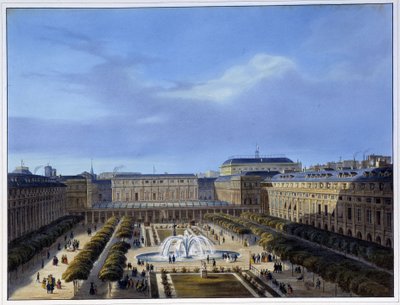 Näkymä kuninkaanlinnan puutarhaan - Arnoutin "" Paris en 1837" -osassa tekijältä Louis Jules Arnout