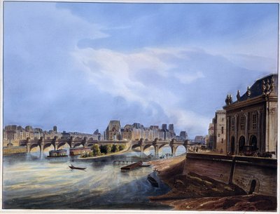 Näkymä Neufin sillalle - Arnoutin "" Paris en 1837" -sillassa tekijältä Louis Jules Arnout