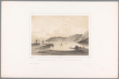 Näkymä Möllen satamaan Vue prize du Port de Mólleleie / Udsigt fra Havnen ved Mólleleie (otsikko esineessä) Kasvot Skandinaviassa (sarjan nimi) Vues du Nord. Mokka (sarjan nimi) tekijältä Louis Julien Jacottet