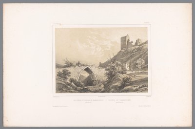 Näkymä Hammershusin linnan raunioille Les ruines du Château de Hammershuus / Ruiner af Hammershuus (otsikko esineessä) Kasvot Skandinaviassa (sarjan nimi) Vues du Nord. Danemarck (sarjan nimi) tekijältä Louis Julien Jacottet