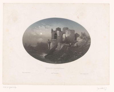 Näkymä Four Heemskinderenin linnan raunioille Château des 4 fils Aymond (Gironde) (otsikko esineessä) tekijältä Louis Julien Jacottet