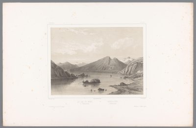Näkymä Norsjø-järvelle Telemarkissa Le lac du Nord à Tellemarken / Nordsjóen i Tellemarken (otsikko esineessä) Kasvot Skandinaviassa (sarjan nimi) Vues du Nord. Norvege (sarjan nimi) tekijältä Louis Julien Jacottet