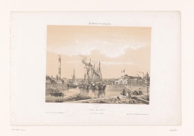 Näkymä Caeniin Cours Caffarellilta Port de Caen, Pris du Cours Caffarelli (otsikko esineessä) Contemporary France (sarjan nimi) La France de nos jours (sarjan nimi esineellä) tekijältä Louis Le Breton