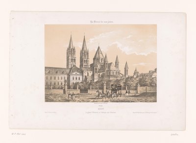 Zicht op de Abbaye aux Hommes ja Saint-Étienne Church te Caen Caen. Suuri Et. Etienne tai ihmisten luostari (otsikko esineessä) Hedendaags Frankrijk (sarjan nimi) Ranska nykyään (sarjan nimi esineellä) tekijältä Louis Le Breton