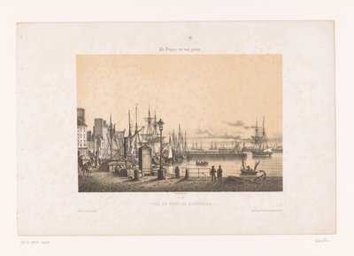 Näkymä Cherbourgin satamasta Vue du port de Cherbourg (otsikko esineessä) Contemporary France (sarjan nimi) La France de nos jours (sarjan nimi esineellä) tekijältä Louis Le Breton