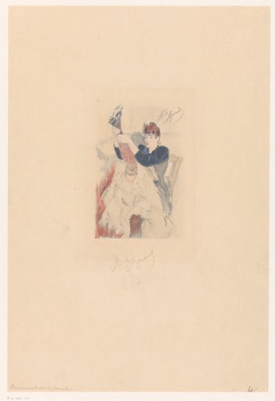 Cancan-tanssija tekee joustavuusharjoitusta Brisement assis (seule) (otsikko esineessä) tekijältä Louis Legrand (signed by artist)