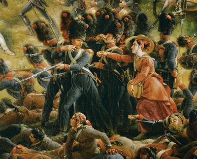 Leirin seuraaja tarjoilee juomia sotilaille Chiclanan taistelun aikana (öljy kankaalle) tekijältä Louis Lejeune