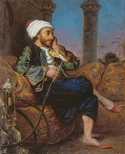 Egyptiläinen mies polttaa vesipiippua tekijältä Louis Leopold Boilly