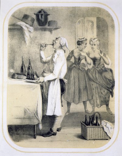 Ahmatti keittiössä, sarjasta Seitsemän kuolemansyntiä kuvaava vedos, n. 1850 tekijältä Louis Leopold Boilly