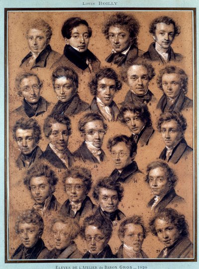 Taidemaalari Antoine Jean Grosin (1771-1835) ateljeen opiskelijoiden muotokuva Louis Leopold Boillyn (1761-1845) piirustus 1820 Paris, B.N. tekijältä Louis Leopold Boilly
